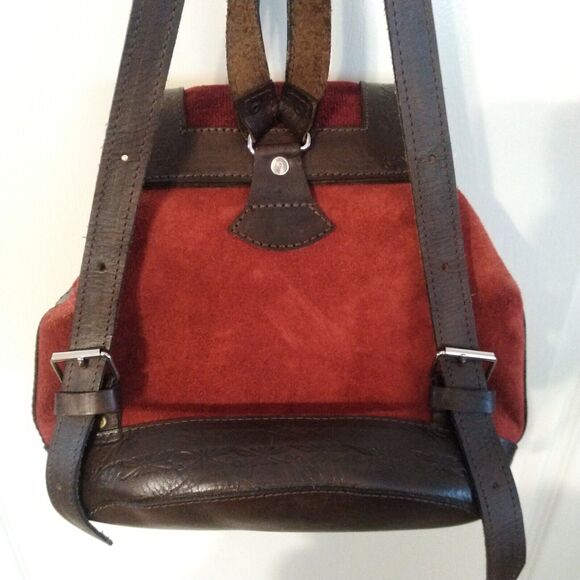 Leather Wool Tweed Suede Artisan Hand Made Red Brown Backpack Bag main image 10
